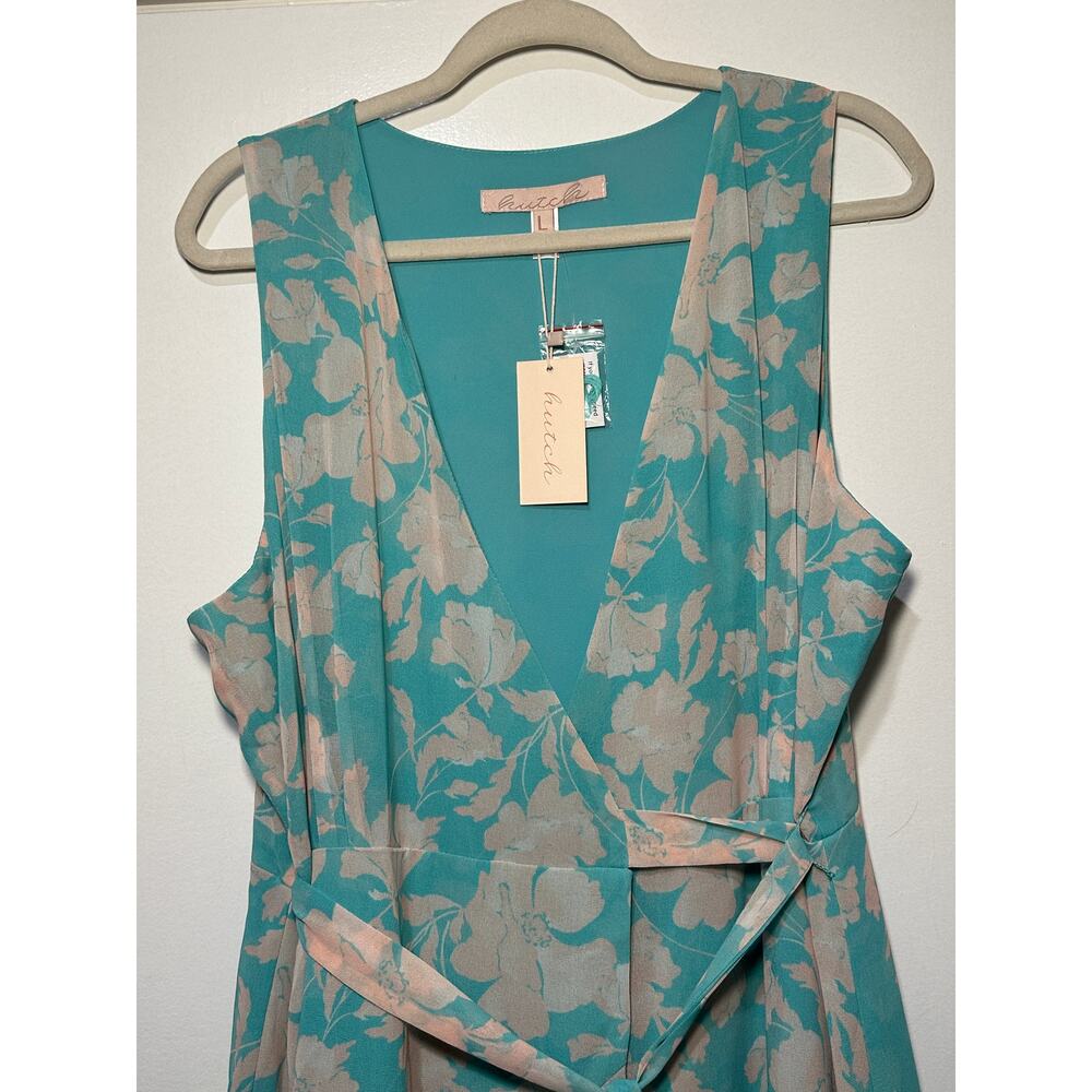 Hutch Trinity Ruffled Chiffon Wrap Maxi Dress Teal Floral Size Large NWT Wedding - Picture 4 of 14